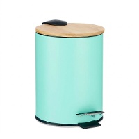 Badkamer prullenbak van 3 L in kleur met bamboe deksel
