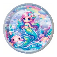 Platos de Sirena Kawaii iridiscente de 23 cm - 6 unidades