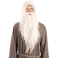 Witte tovenaarspruik met baard
