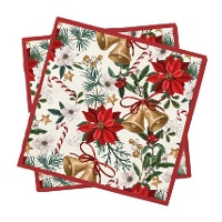 Kerstservetten met kerstbloem en bellen 16,5 x 16,5 cm - 20 stuks