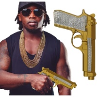 Gouden pistool met steentjes van 25 cm