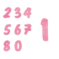 Roze glitter foam cijfers - 6 stuks