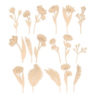 Grote assortiment houten bloemfiguren - 17 stuks