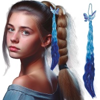 Blauwe lok met vlinder van 35 cm