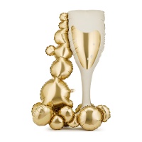 Grote champagneglasballon met gouden bubbels 0,69 x 1,05 m - PartyDeco