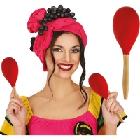 Rode houten maraca van 20 cm - 1 stuk