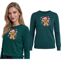 Kersttrui met glitter en peperkoekmannetje voor dames