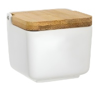 Witte zoutpot met bamboe deksel
