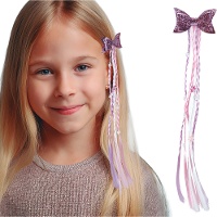 Lila-roze vlechtjeslok met glinsterstrik, 30 cm