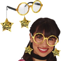Happy New Year bril in goud met sterren