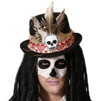 Voodoo hoge hoed met schedel en veren