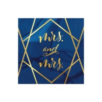 Marineblauwe en Gouden Geode servetten van 16,5 x 16,5 cm - 16 stuks