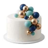 Taarttopper met blauwe, gouden en witte bolletjes - 32 stuks