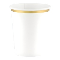 Witte kartonnen bekers met gouden rand van 260 ml - 6 stuks