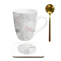 Mok van 300 ml Lijnkunst met lepel en onderzetter