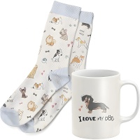 Cadeauset met mok en sokken met hondenprint