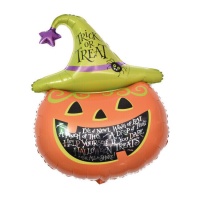 Pompoen Trick or Treat ballon met hoed van 91 x 61 cm