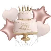Ballonnenboeket met roze verjaardagstaart - 5 stuks