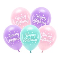 Latex ballonnen Happy Birthday sterren van 26 cm - 5 stuks