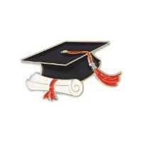 Afstudeerpin met toga en diploma