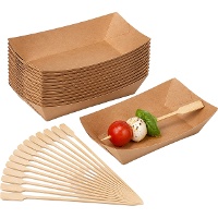 Borrelset met bakjes van 11 x 7 cm en prikkers van 10,5 cm - 20 sets