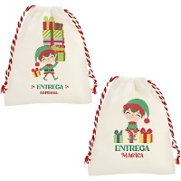 Cadeauzak met elf, 34 x 25 cm - 1 stuk