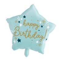 Stervormige ballon met gouden 'happy birthday' letters van 45 cm