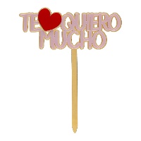 Taarttopper 'Te quiero mucho' goud en roze 11,5 x 13,5 cm