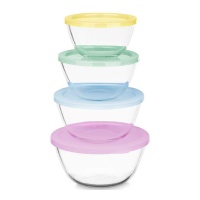 Bakjes van 0,8, 1, 1,6 en 2,1 L met gekleurde deksels - 4 stuks