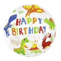 Transparante bubbeldinosaurus 'Happy Birthday' ballon