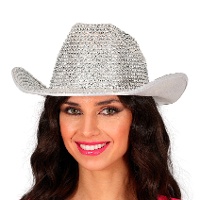 Zilveren glitter cowgirl hoed