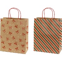 Cadeautas van kraftpapier met kerstmotieven, 32,5 x 26 x 12 cm - 1 stuk