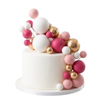 Taarttopper met roze, gouden en witte bolletjes - 32 stuks