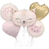 Roze kattenballonnenboeket - 5 stuks