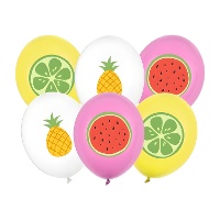 Latexballonnen met tropische fruitprint - 30 cm - 6 stuks