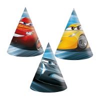 Blauwe Cars-feesthoedjes - 6 stuks