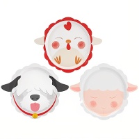 Boerderijborden met kip, hond en schaap ontwerp van 22,5 cm - 6 stuks