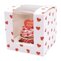 Doos voor 1 cupcake met hartjes 12,5 x 8,7 cm - 4 stuks
