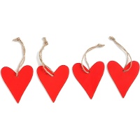 Houten hartvormige hanger met lint - 4 stuks