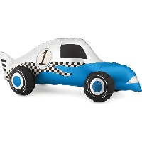 Blauwe folieballon in de vorm van een raceauto van 90 x 34 cm