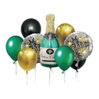 Groen en gouden boeket met 'Congratulations' fles - 9 stuks