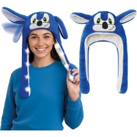 Blauwe egelmuts met LED-licht en bewegende oren