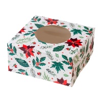 Doos voor zoetigheden of cupcakes met kerstbloemmotief, 17,5 x 17,5 x 8,5 cm