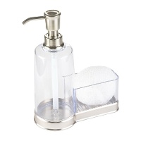 Transparante plastic zeepdispenser met geïntegreerde sponshouder