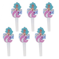Blauwe Zeemeermin Feesttoeters - 6 stuks