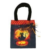 Kat met pompoen tas van 35 x 20 cm