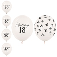 Latex ballonnen met nummer en zwart lint Happy Birthday van 30 cm - 6 stuks