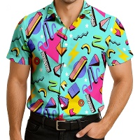 Overhemd met jaren 80 print in blauw