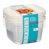 Tupper van 1 L vierkant met deksel - 5 stuks