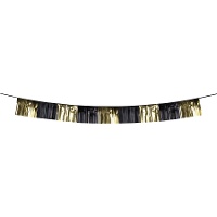 Metallic franjenslinger zwart en goud, 3,00 m